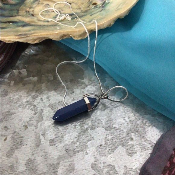 NWT Natural Gemstone 18”Chain & Pendant Pointed Chakra Hexagon Blue - Picture 4 of 8